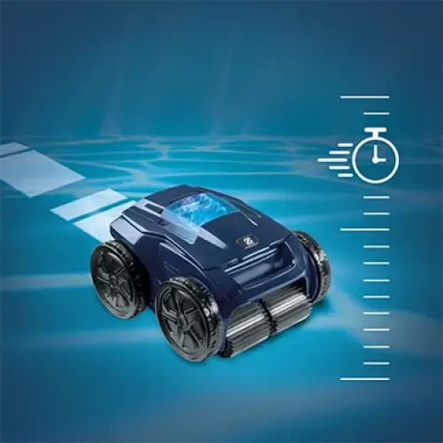 Zodiac Alpha poolrobot med blå design, svarta hjul och konstant cyklonal aspiration